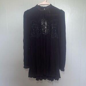 Free People Mesh Bust Open Back Long Sleeve Black Dress Small